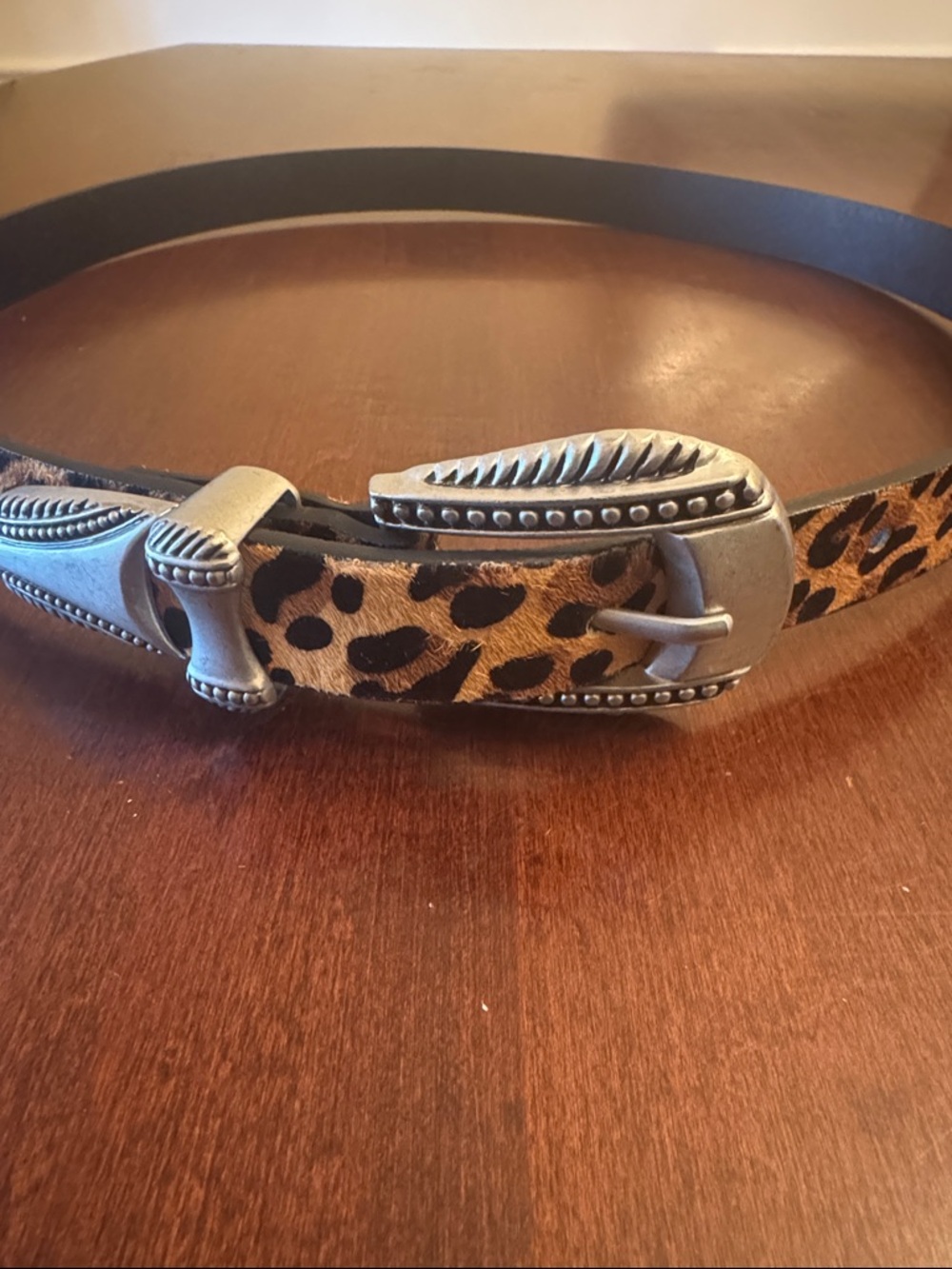 Straight to Hell - Leopard Print Western Buckle Belt with Silver-Tone Hardware